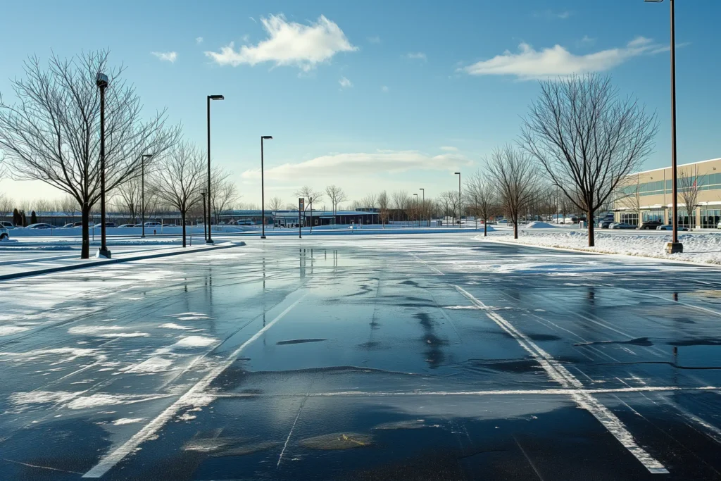 Mall Parking with Lots of ice in the winter.