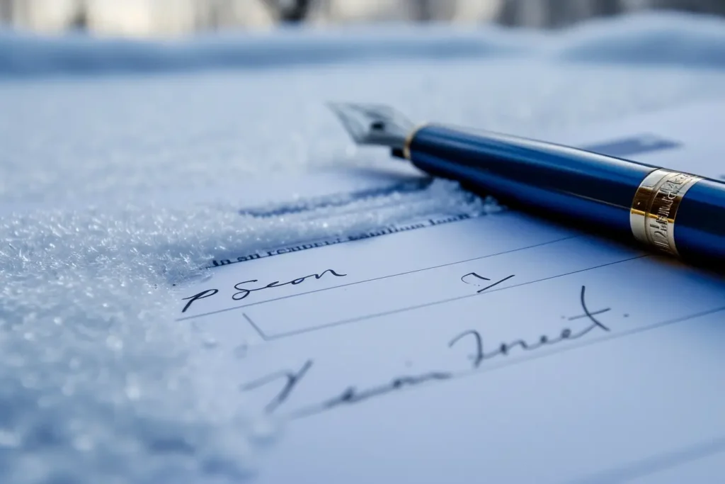 Snow Removal Contract Signature with a classical pen