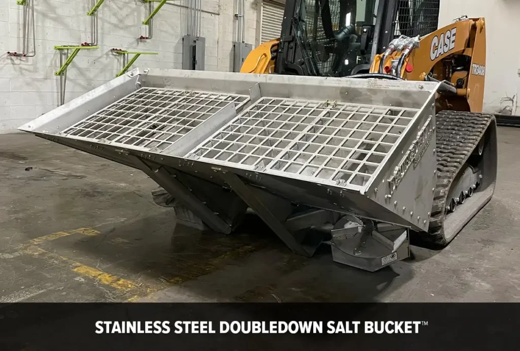 Doubledown Salt Bucket on a Case Skidsteer