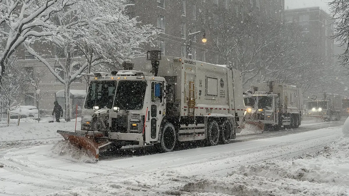 Snow plows clearing South End Avenue during the February 2026 blizzard