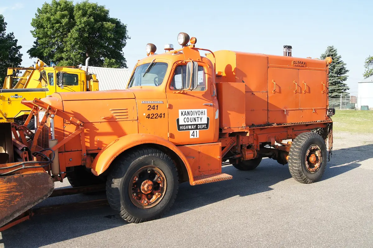 A Kandiyohi County FWD Snogo snowplow truck on display